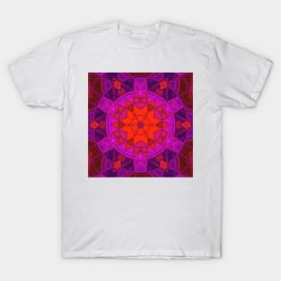 Mosaic Kaleidoscope Flower Red and Purple T-Shirt